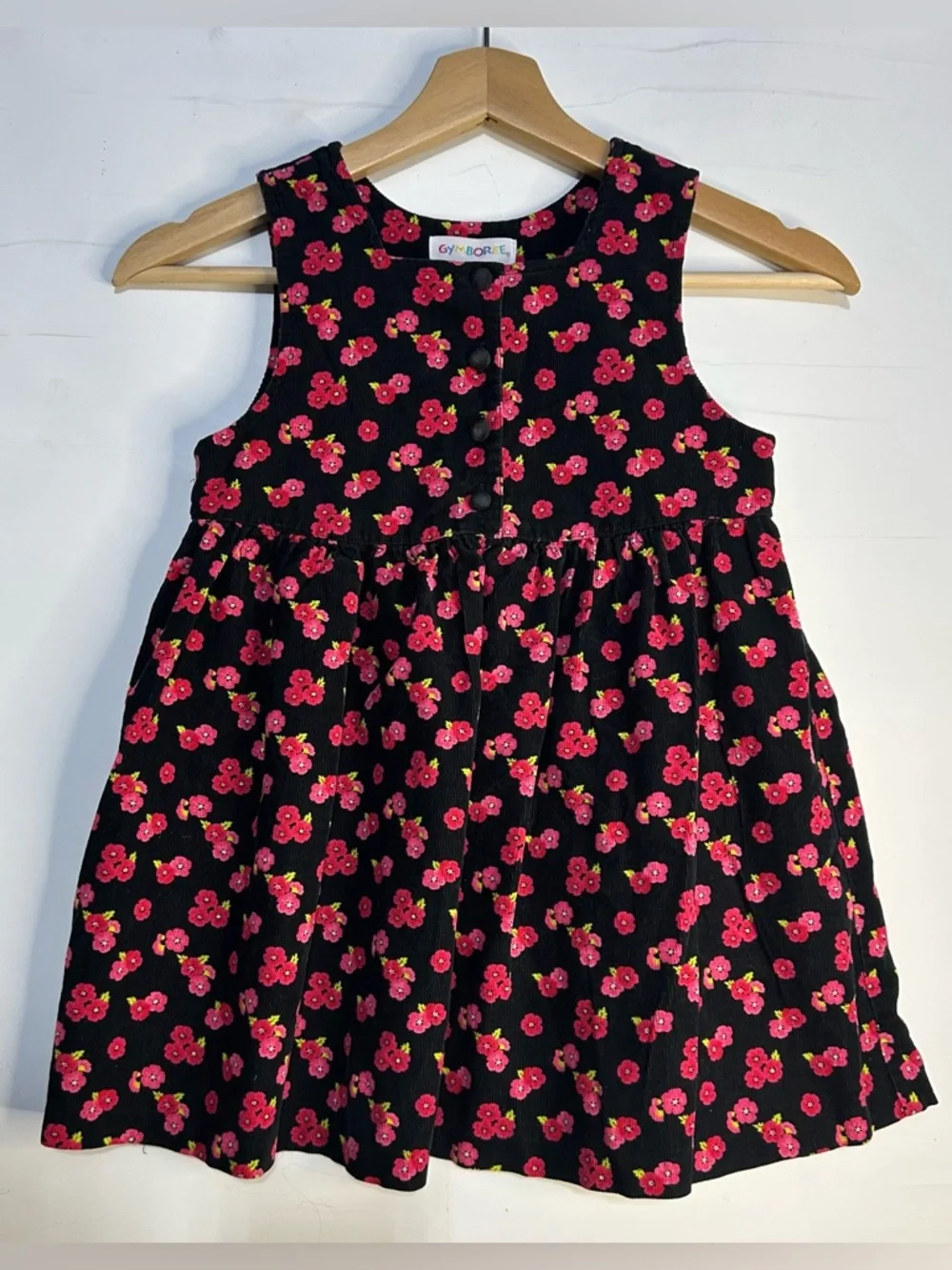 Gymboree Vintage Y2K Floral Black Ribbed Dress Girls Size Large